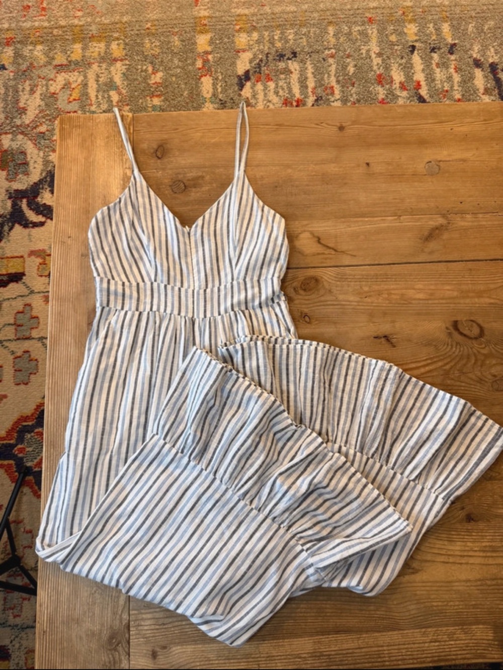 LoveShackFancy Blue & White Striped Spaghetti-Strap Jumpsuit